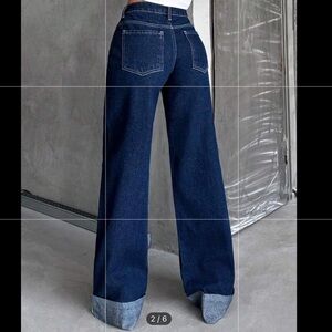 Loose rolled up wide leg jeans navy blue flare NEW